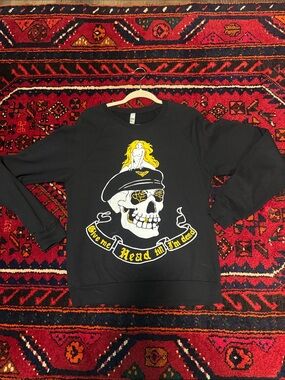 Black Graphic Skull Sweatshirt with Yellow Accents